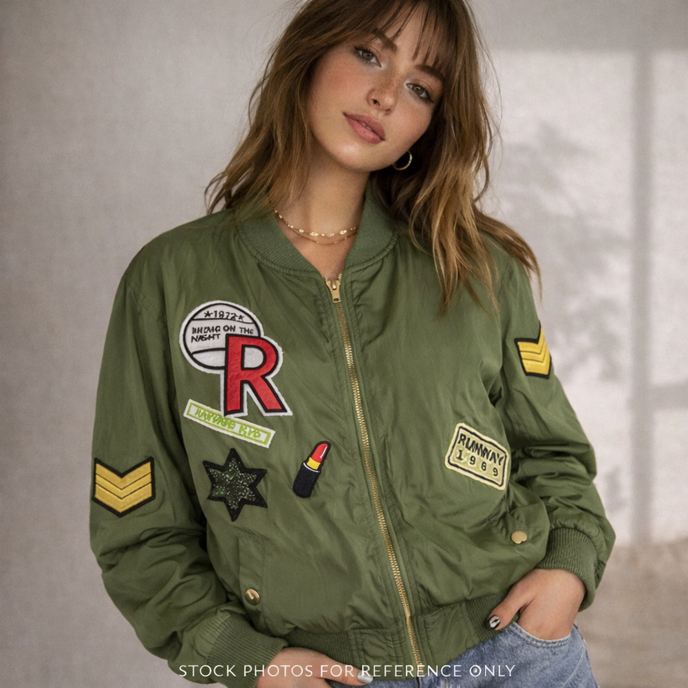 Chocolate USA Patch Bomber Jacket Olive Green Var… - image 1